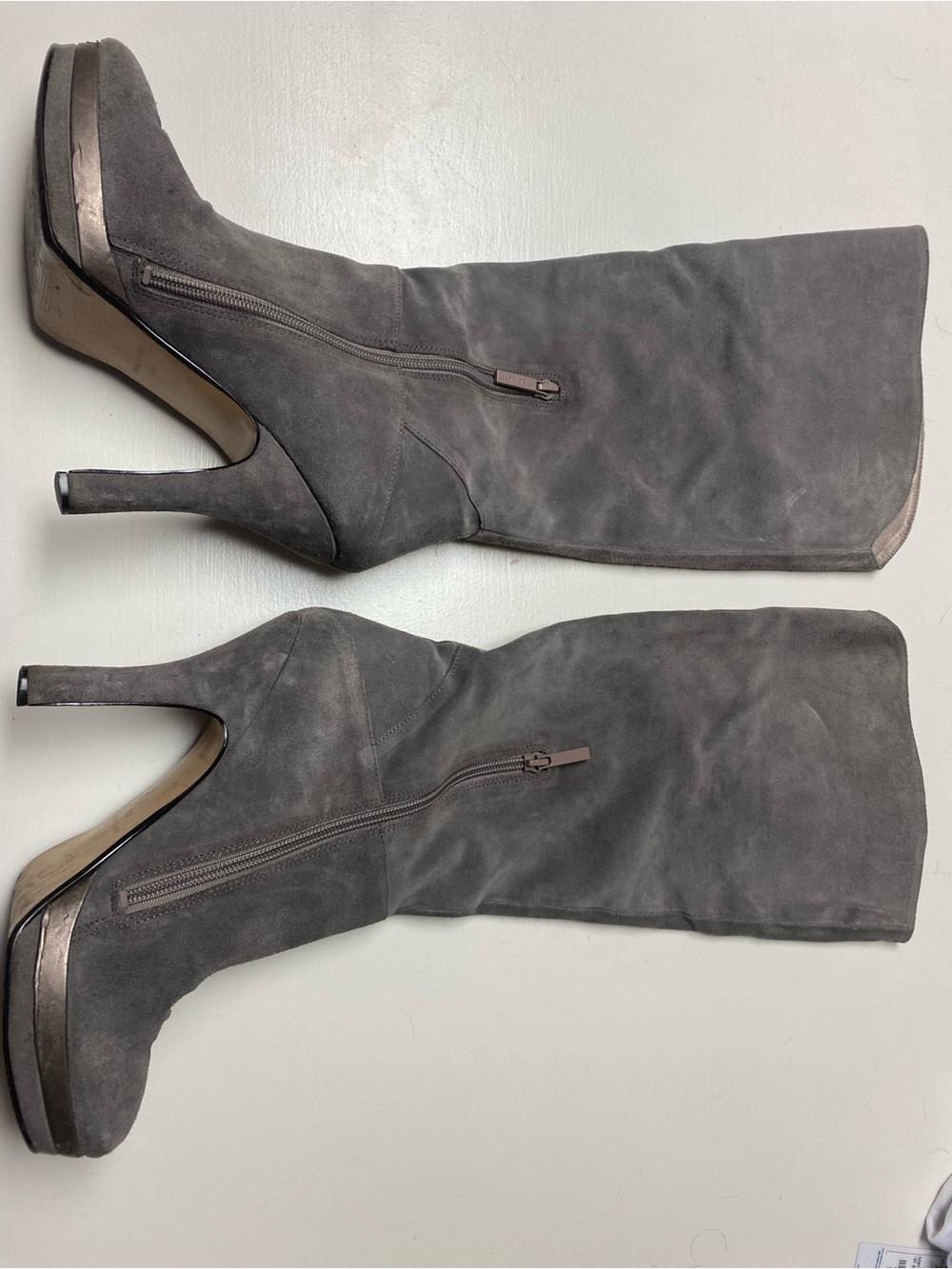 Nine West Gray Suede Mid-Calf Heeled Boots